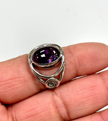 Solid 925 Sterling Silver and Natural AAA+ Amethyst Gemstone Ring, Size 7 Handmade Ring, Boho Hippie Style, Healing Energy Gemstone