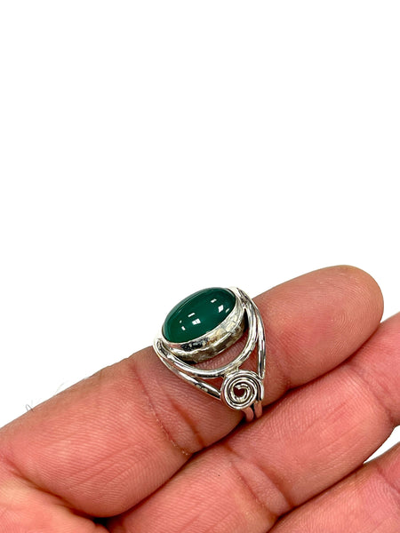 Solid 925 Sterling Silver and Natural AAA+ Green Onyx Gemstone Ring, Size 7 Handmade Ring, Boho Hippie Style, Healing Energy Gemstone