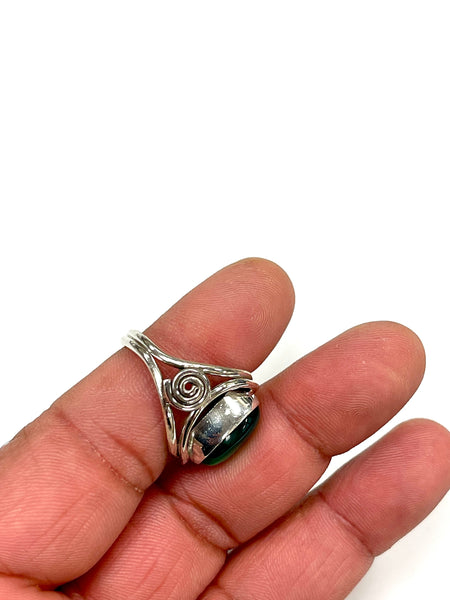 Solid 925 Sterling Silver and Natural AAA+ Green Onyx Gemstone Ring, Size 7 Handmade Ring, Boho Hippie Style, Healing Energy Gemstone