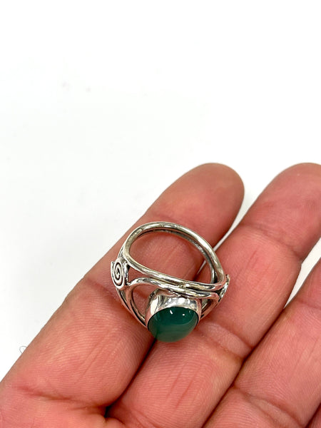 Solid 925 Sterling Silver and Natural AAA+ Green Onyx Gemstone Ring, Size 7 Handmade Ring, Boho Hippie Style, Healing Energy Gemstone