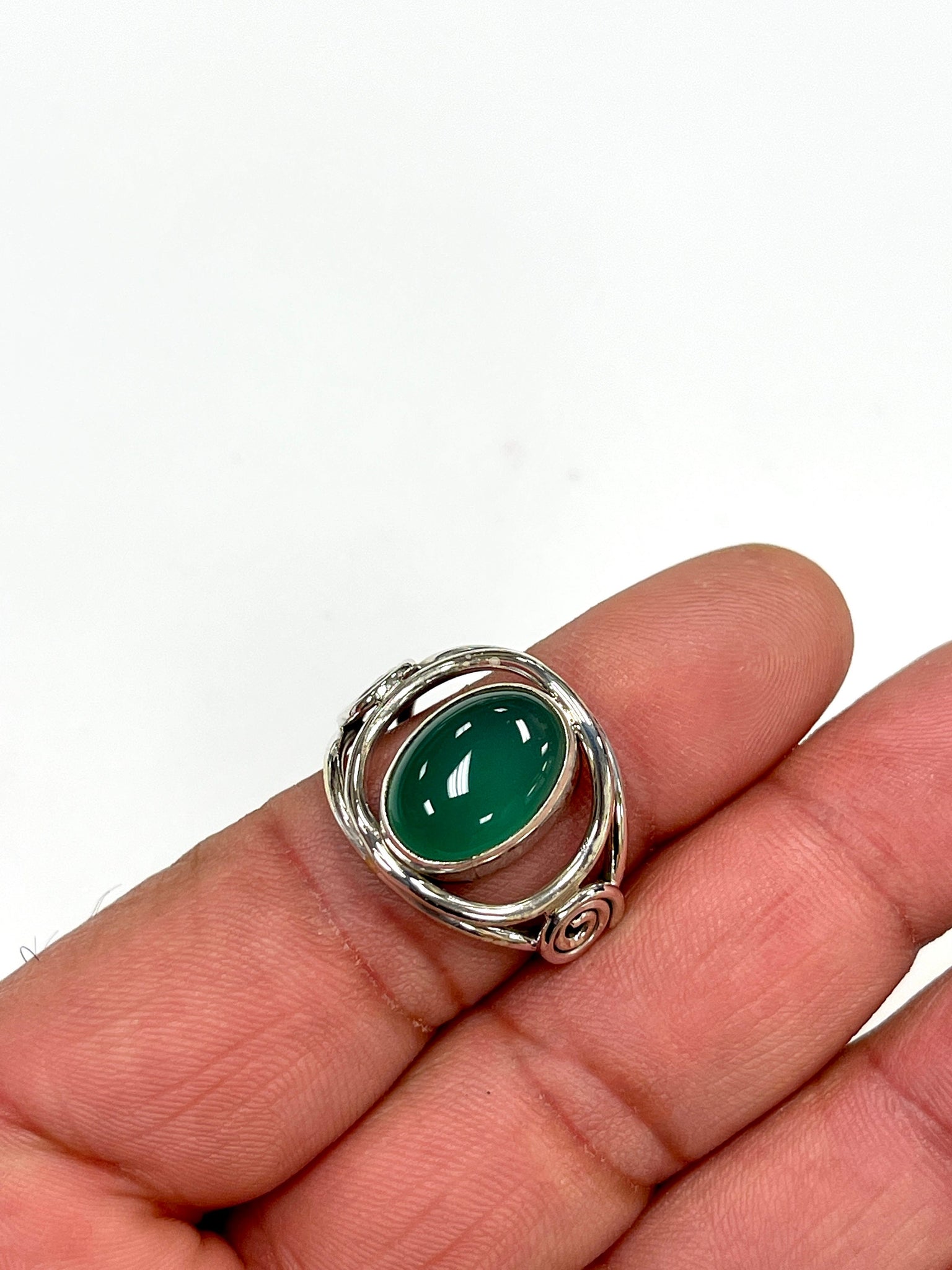 Solid 925 Sterling Silver and Natural AAA+ Green Onyx Gemstone Ring, Size 7 Handmade Ring, Boho Hippie Style, Healing Energy Gemstone