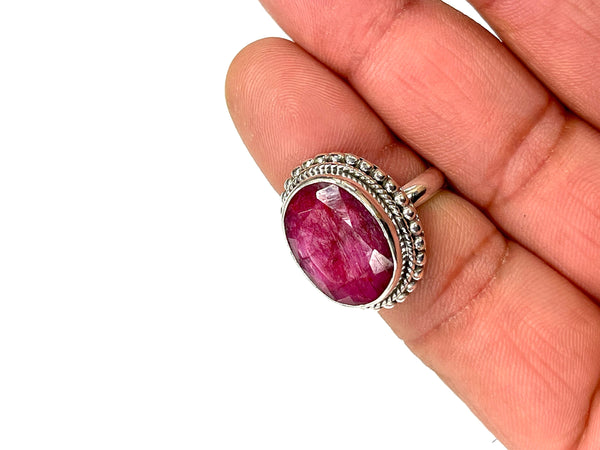 Solid 925 Sterling Silver and  Natural AAA+ Ruby Gemstone Ring, Size 7 Handmade Ring, Boho Hippie Style, Healing Energy Gemstone