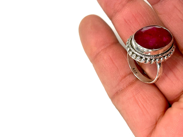 Solid 925 Sterling Silver and  Natural AAA+ Ruby Gemstone Ring, Size 7 Handmade Ring, Boho Hippie Style, Healing Energy Gemstone