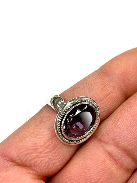 Solid 925 Sterling Silver and Natural AAA+ Amethyst Faceted Gemstone Ring, Size 10 Handmade Ring, Boho Hippie Style, Healing Energy Gemstone