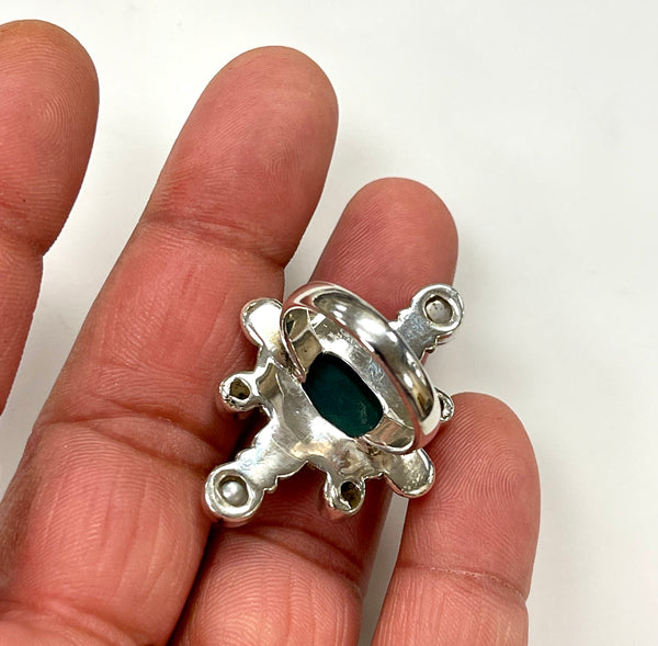 Solid 925 Sterling Silver and Natural AAA+ Green Onyx, Peridot, Pearl Gemstone Ring, Size 7 Handmade Ring, Boho, Healing Energy Gemstone