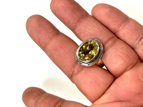 Solid 925 Sterling Silver and Natural AAA+ Citrine Faceted Gemstone Ring, Size 7 Handmade Ring, Boho Hippie Style, Healing Energy Gemstone