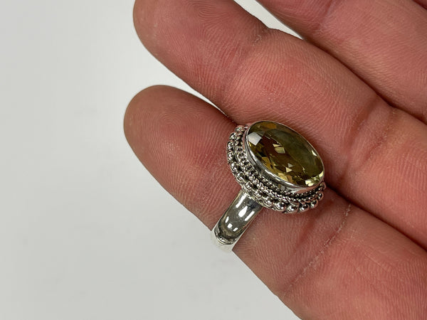 Solid 925 Sterling Silver and Natural AAA+ Citrine Faceted Gemstone Ring, Size 7 Handmade Ring, Boho Hippie Style, Healing Energy Gemstone