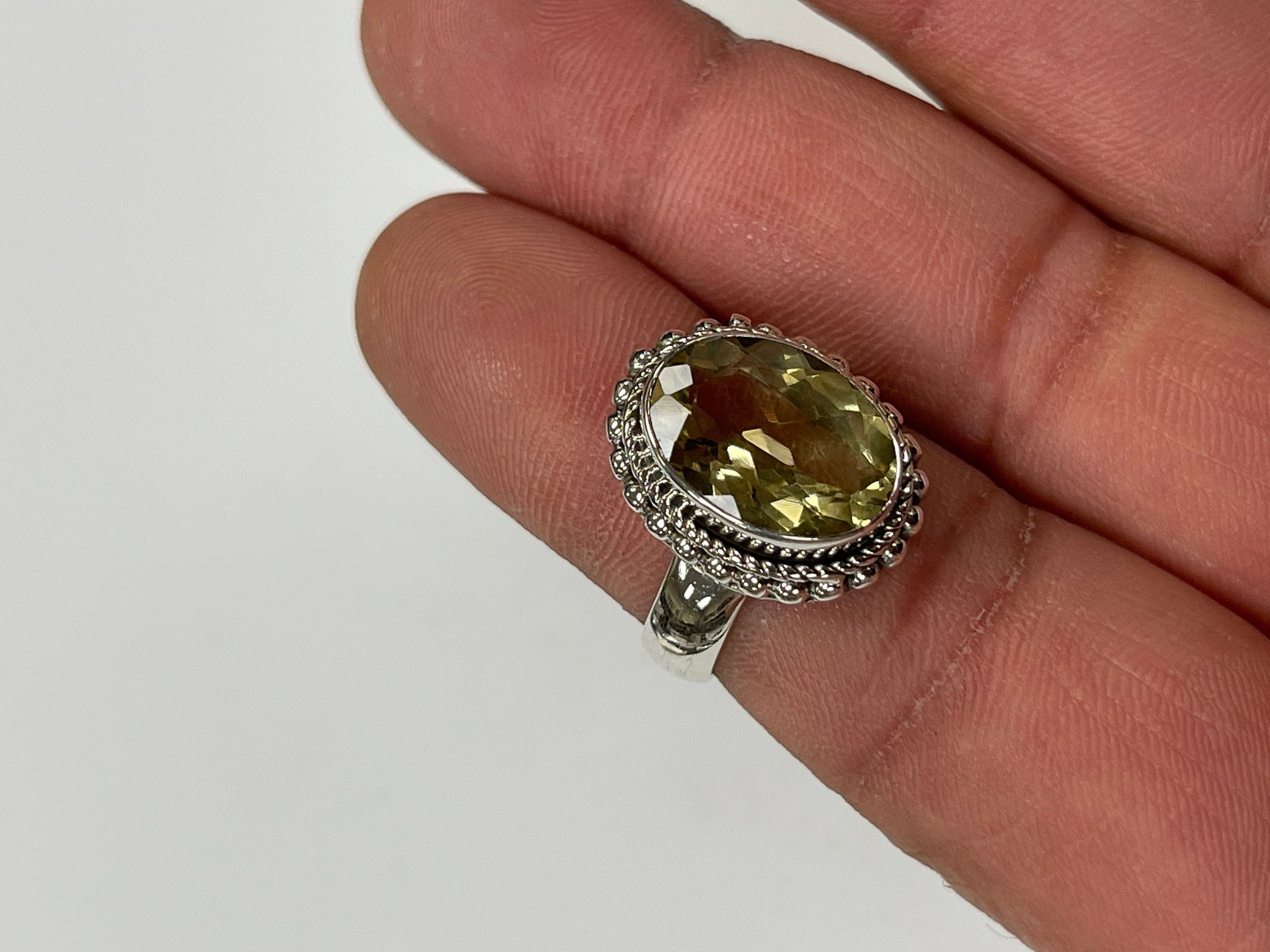 Solid 925 Sterling Silver and Natural AAA+ Citrine Faceted Gemstone Ring, Size 7 Handmade Ring, Boho Hippie Style, Healing Energy Gemstone