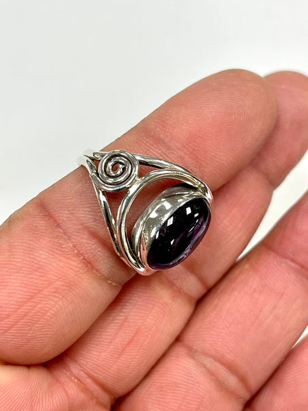 Solid 925 Sterling Silver and Natural AAA+ Amethyst Gemstone Ring, Size 7 Handmade Ring, Boho Hippie Style, Healing Energy Gemstone