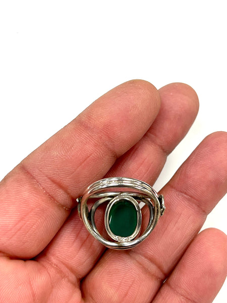 Solid 925 Sterling Silver and Natural AAA+ Green Onyx Gemstone Ring, Size 7 Handmade Ring, Boho Hippie Style, Healing Energy Gemstone