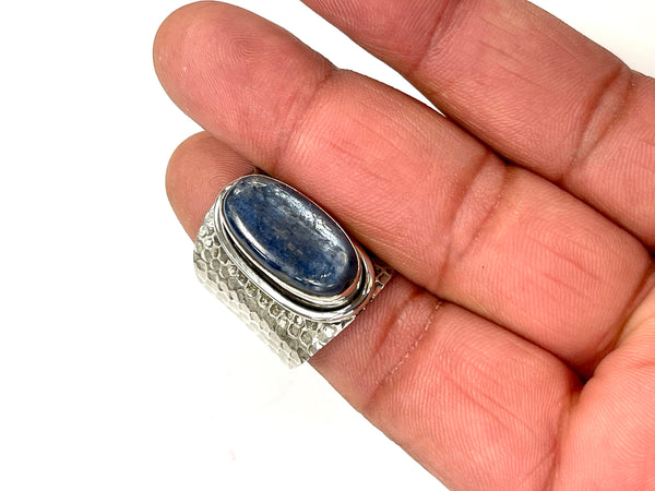 Solid 925 Sterling Silver and Natural AAA+ Kyanite Gemstone Ring, Size 9 Handmade Ring, Boho Hippie Style, Healing Energy Gemstone