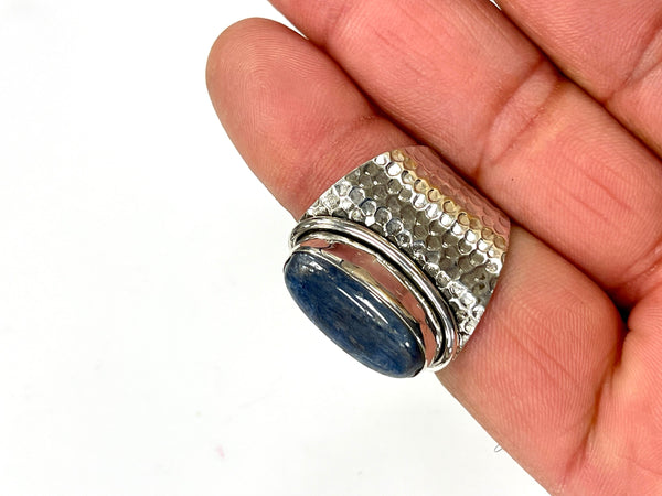 Solid 925 Sterling Silver and Natural AAA+ Kyanite Gemstone Ring, Size 9 Handmade Ring, Boho Hippie Style, Healing Energy Gemstone