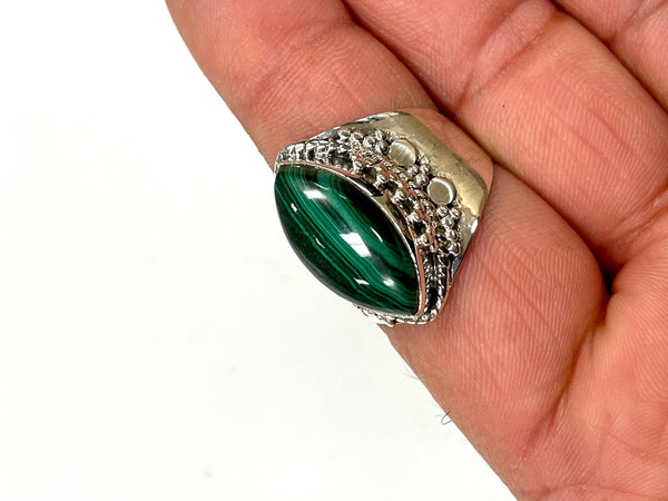Solid 925 Sterling Silver and  AAA+ Malachite Gemstone Ring, Size 9 Handmade Ring, Boho Hippie Style, Healing Energy Gemstone