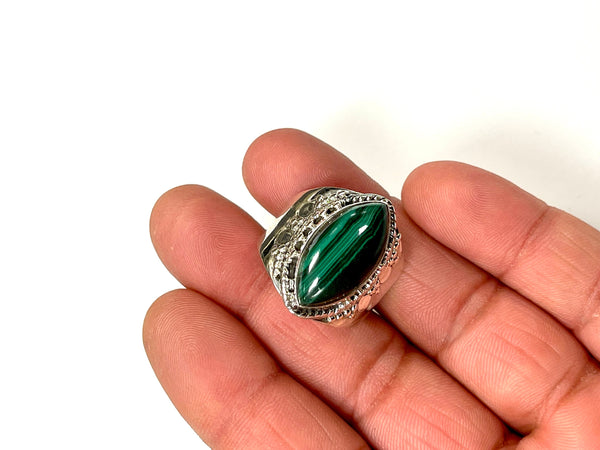 Solid 925 Sterling Silver and  AAA+ Malachite Gemstone Ring, Size 9 Handmade Ring, Boho Hippie Style, Healing Energy Gemstone
