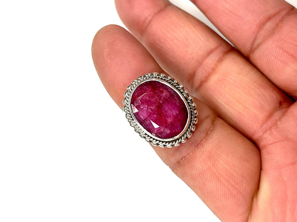 Solid 925 Sterling Silver and  Natural AAA+ Ruby Gemstone Ring, Size 7 Handmade Ring, Boho Hippie Style, Healing Energy Gemstone