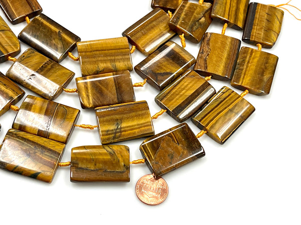 Yellow Tiger Eye Natural Gemstone Rectangular Shape Large Size Beads Strand Bead Size 35x25mm Healing Gemstone Beads for DIY Jewelry Making