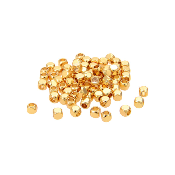 100 Pieces Faceted Column Nuggets Spacer Beads, Silver, Yellow Gold, Rose Gold 3mm and 4mm for DIY Jewelry Craft Charm Making
