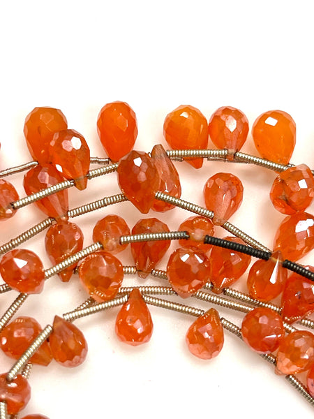 Carnelian Natural Gemstone Mystic Coated Tear Drops Briolette Handmade Beads 7x5mm Orange Beads for Jewelry Making, Healing Energy Gemstone