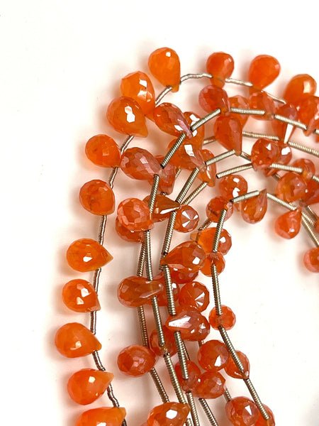 Carnelian Natural Gemstone Mystic Coated Tear Drops Briolette Handmade Beads 7x5mm Orange Beads for Jewelry Making, Healing Energy Gemstone