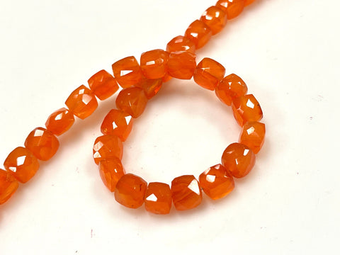Carnelian Natural Gemstone Faceted Square Shape Beads, Handmade Beads Size 6mm Orange Beads for Jewelry Making, Healing Energy Gemstone