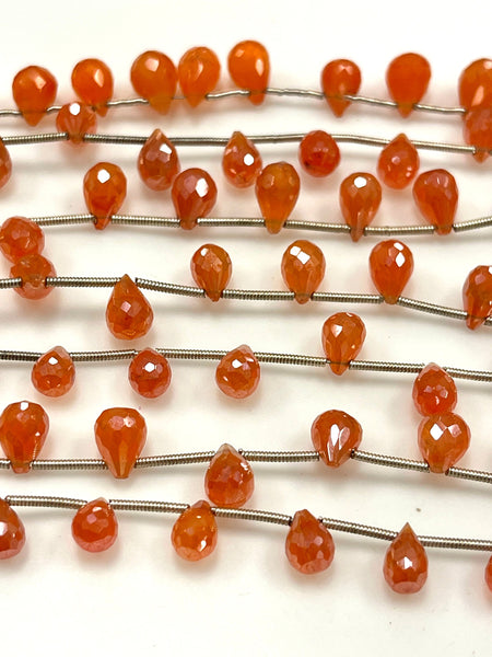 Carnelian Natural Gemstone Mystic Coated Tear Drops Briolette Handmade Beads 7x5mm Orange Beads for Jewelry Making, Healing Energy Gemstone