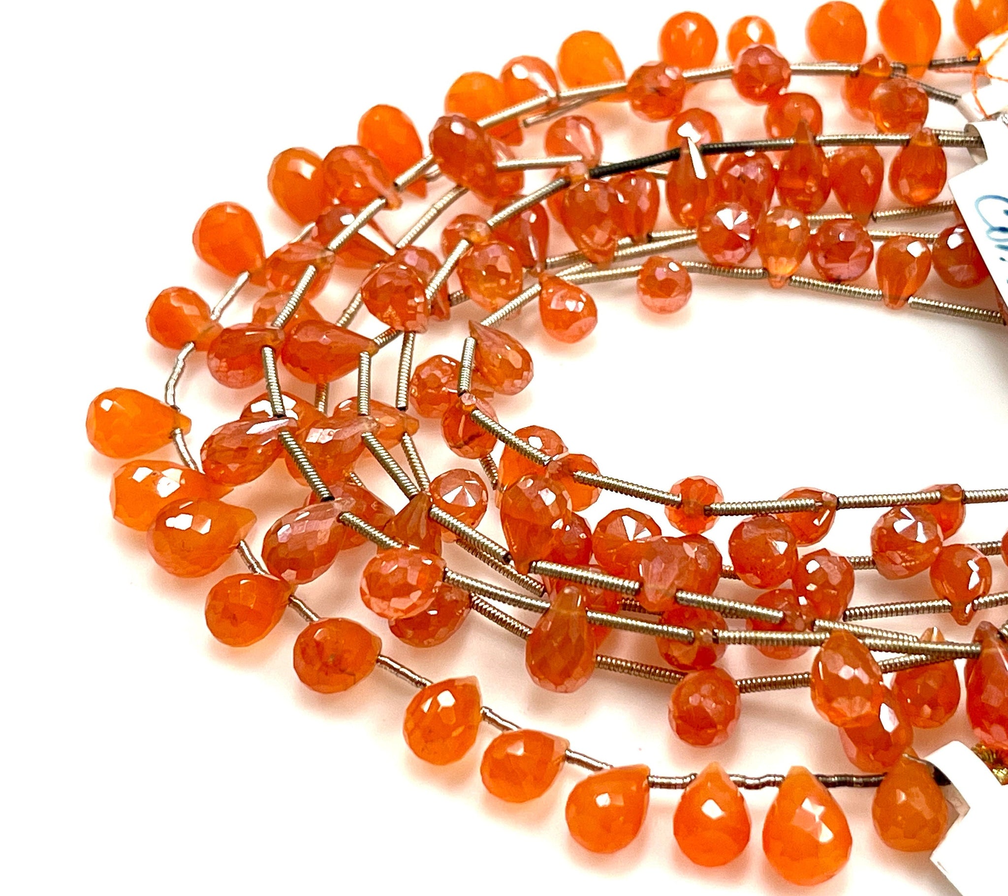 Carnelian Natural Gemstone Mystic Coated Tear Drops Briolette Handmade Beads 7x5mm Orange Beads for Jewelry Making, Healing Energy Gemstone