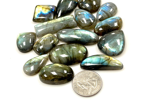 Labradorite Gemstone Cabochon Lot 500 Carat, Wholesale Labradorite Natural Gemstone Mixed Shape Flashy Lot for Healing Energy 20-40mm LOT-6