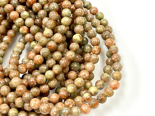 Natural Unakite Jasper Gemstone Beads- Round 6mm - 15.5 Inch Long Strand - Healing Energy Gemstone Beads For DIY Jewelry Making