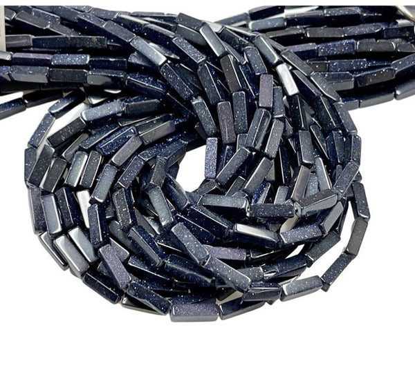 Blue Goldstone Gemstone Beads Strand, Sandstone Rectangular Shape Beads Size 10x4mm, Healing Energy Gemstone Beads For DIY Jewelry Making