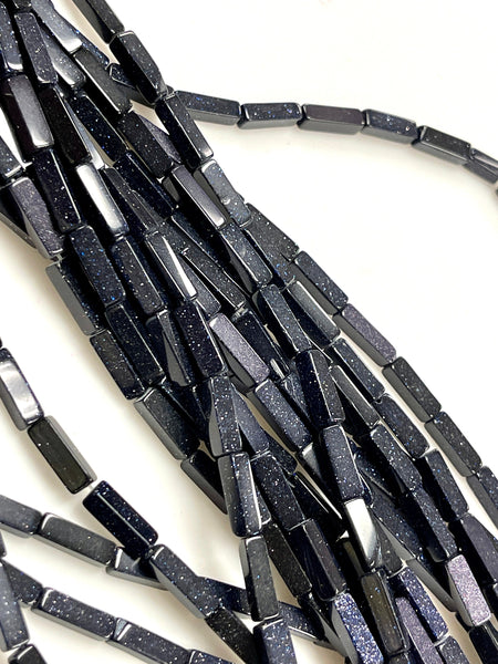 Blue Goldstone Gemstone Beads Strand, Sandstone Rectangular Shape Beads Size 10x4mm, Healing Energy Gemstone Beads For DIY Jewelry Making