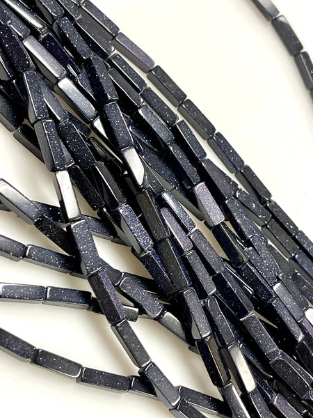 Blue Goldstone Gemstone Beads Strand, Sandstone Rectangular Shape Beads Size 10x4mm, Healing Energy Gemstone Beads For DIY Jewelry Making