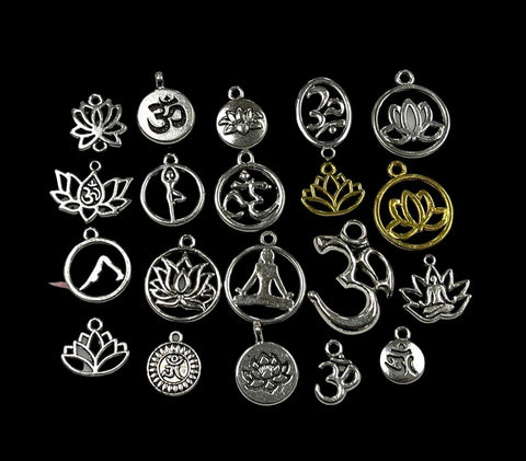 20 Pieces Antique Silver Yoga OM Lotus Flower Chakra Charms for Jewelry Making Crafting Findings Accessory for DIY Necklace Bracelet