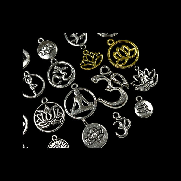 20 Pieces Antique Silver Yoga OM Lotus Flower Chakra Charms for Jewelry Making Crafting Findings Accessory for DIY Necklace Bracelet