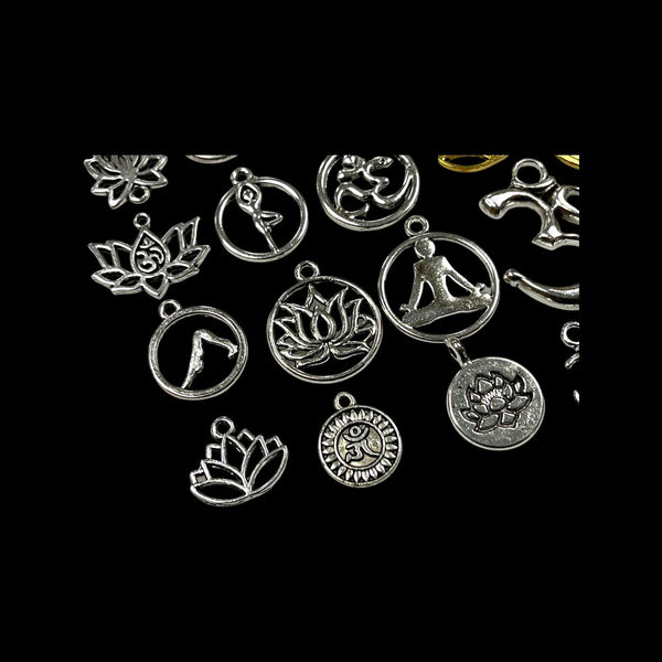 20 Pieces Antique Silver Yoga OM Lotus Flower Chakra Charms for Jewelry Making Crafting Findings Accessory for DIY Necklace Bracelet