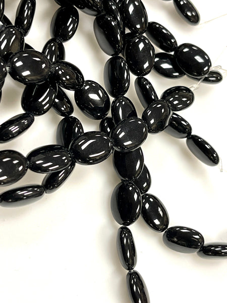 Black Onyx Natural Gemstone Oval Shape Beads 16" Strand, Beads Size 14x10mm, Healing Energy Gemstone Beads For DIY Jewelry Making