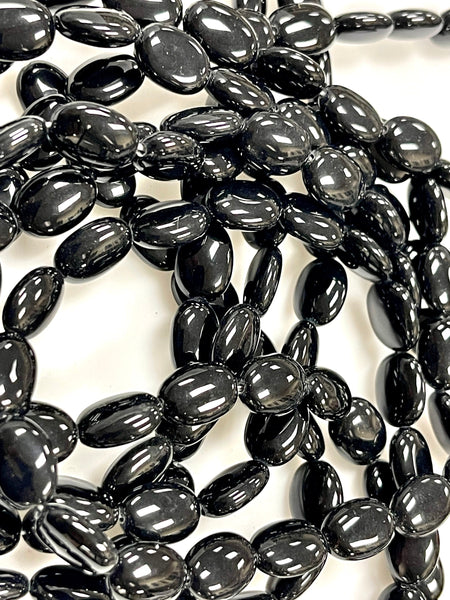 Black Onyx Natural Gemstone Oval Shape Beads 16" Strand, Beads Size 14x10mm, Healing Energy Gemstone Beads For DIY Jewelry Making