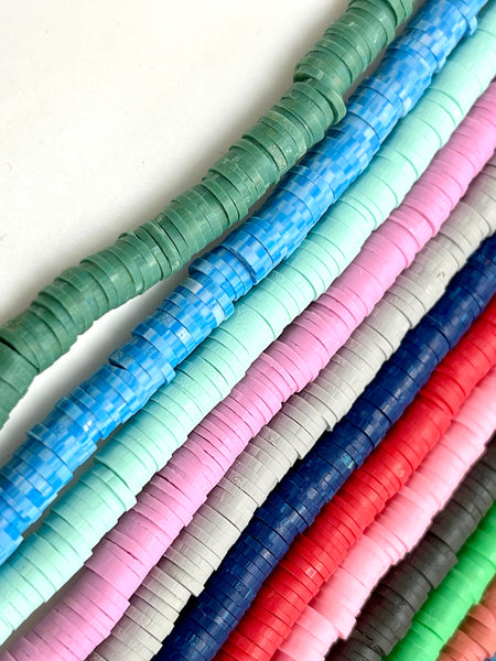 15 Strands Lot Of 6mm Heishi Polymer Clay Beads 15 Colors Lot Loose Beads, African Vinyl Disc Beads for DIY Jewelry Making