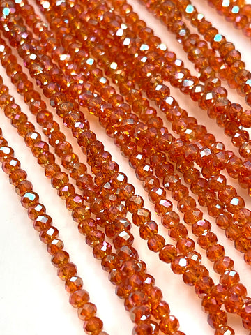 120 Pieces Lot 4mm Rondell Shape Crystal Beads, Orange AB Czech Fire Polish Faceted Crystal Glass Beads, Findings For DIY Jewelry Making