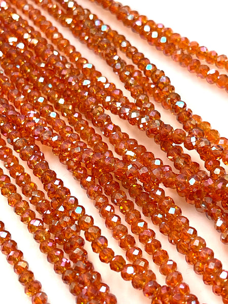 120 Pieces Lot 4mm Rondell Shape Crystal Beads, Orange AB Czech Fire Polish Faceted Crystal Glass Beads, Findings For DIY Jewelry Making
