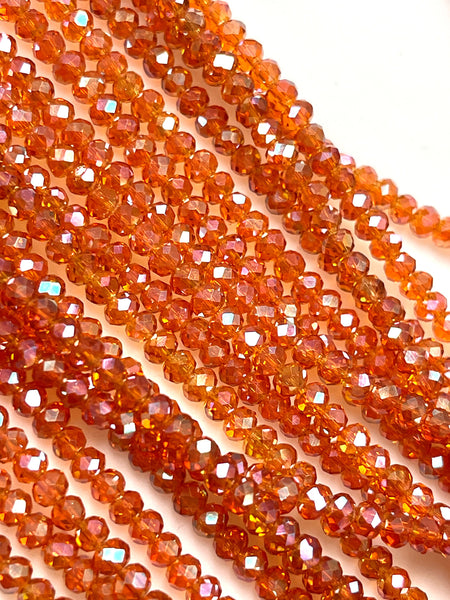 120 Pieces Lot 4mm Rondell Shape Crystal Beads, Orange AB Czech Fire Polish Faceted Crystal Glass Beads, Findings For DIY Jewelry Making