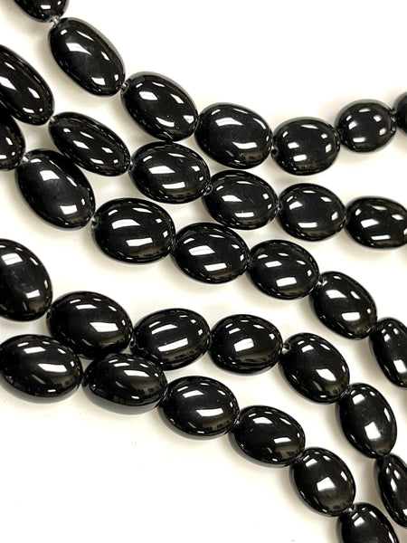 Black Onyx Natural Gemstone Oval Shape Beads 16" Strand, Beads Size 14x10mm, Healing Energy Gemstone Beads For DIY Jewelry Making