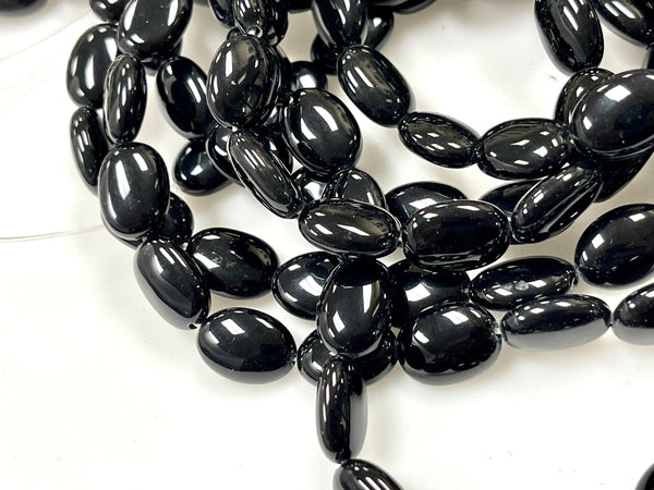 Black Onyx Natural Gemstone Oval Shape Beads 16" Strand, Beads Size 14x10mm, Healing Energy Gemstone Beads For DIY Jewelry Making