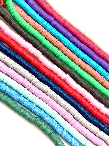 15 Strands Lot Of 6mm Heishi Polymer Clay Beads 15 Colors Lot Loose Beads, African Vinyl Disc Beads for DIY Jewelry Making