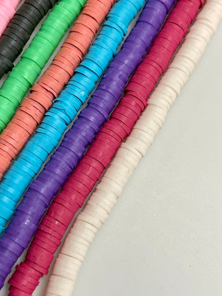 15 Strands Lot Of 6mm Heishi Polymer Clay Beads 15 Colors Lot Loose Beads, African Vinyl Disc Beads for DIY Jewelry Making