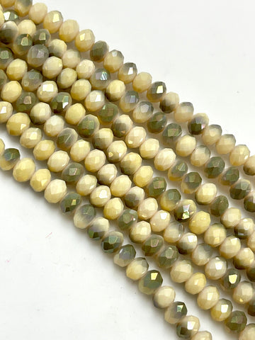 6mm Rondell Shape Crystal Beads, Beige Yellow Shaded Color Czech Fire Polish Faceted Crystal Glass Beads, Findings For DIY Jewelry Making