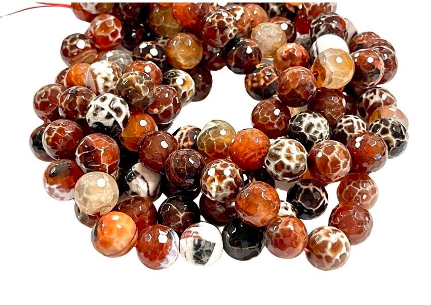 Mexican Fire Agate Natural Gemstone Round Shape Faceted Beads Full Strand Beads Size 14mm Gemstone Beads for DIY Jewelry Making