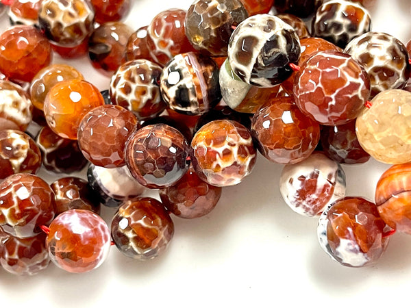 Mexican Fire Agate Natural Gemstone Round Shape Faceted Beads Full Strand Beads Size 14mm Gemstone Beads for DIY Jewelry Making