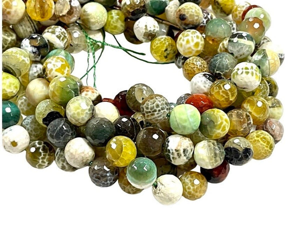 Parrot Green Fire Agate Natural Gemstone Round Shape Faceted Beads Full Strand Beads Size 12mm Healing Gemstone Beads for Jewelry Making