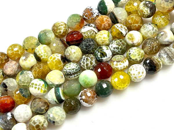 Parrot Green Fire Agate Natural Gemstone Round Shape Faceted Beads Full Strand Beads Size 12mm Healing Gemstone Beads for Jewelry Making