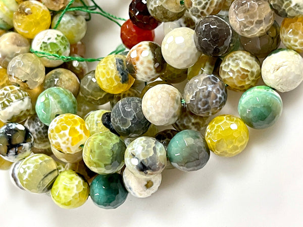 Parrot Green Fire Agate Natural Gemstone Round Shape Faceted Beads Full Strand Beads Size 12mm Healing Gemstone Beads for Jewelry Making